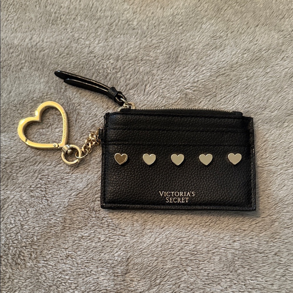 Victoria's Secret Black Card Holder with Gold Heart Charms